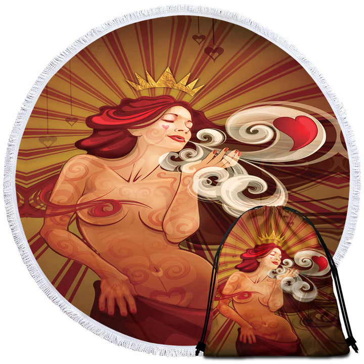 Sexy Cool Art Queen of Hearts Round Beach Towel