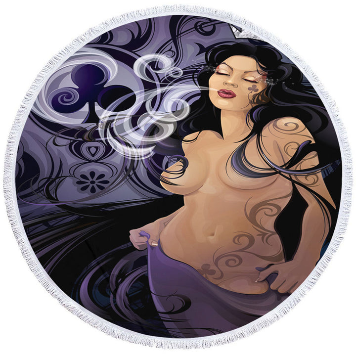 Sexy Cool Round Beach Towel Art Queen of Clubs