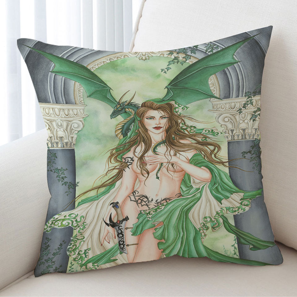 Sexy Cushion Cover Fantasy Art the Green Oracle and Dragon