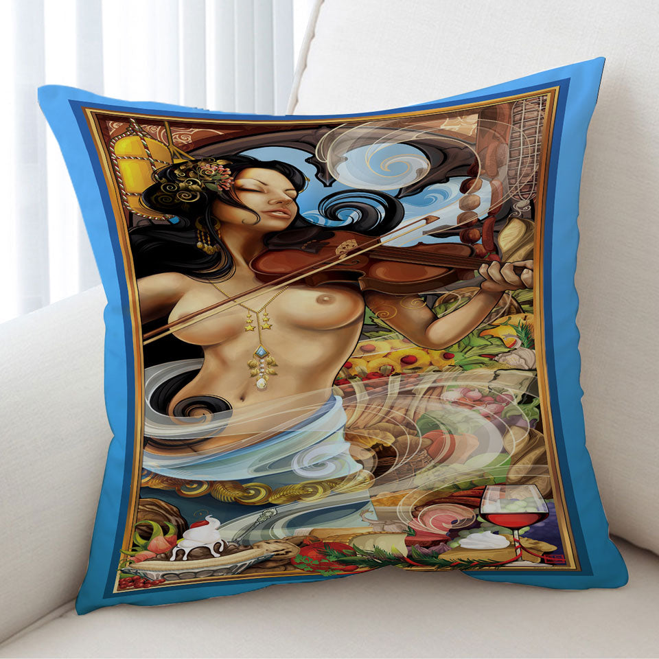 Sexy Cushion Covers Violinist Woman Goddess of Fine Dining