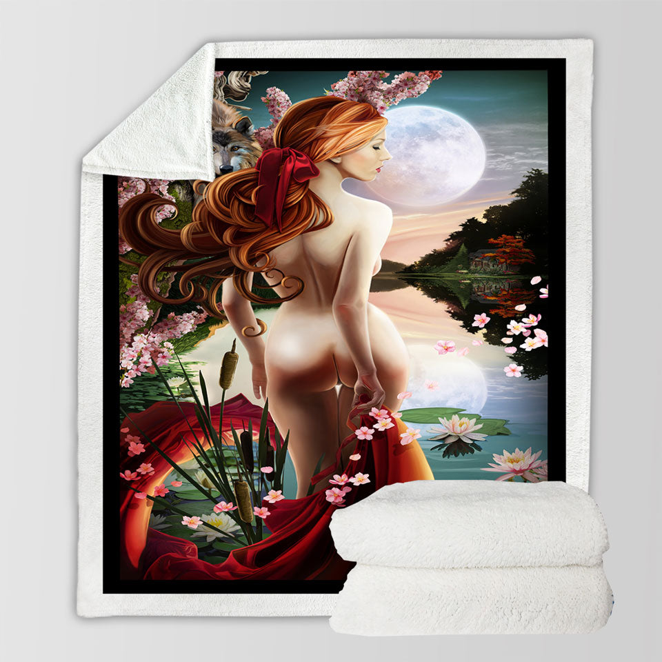 products/Sexy-Fleece-Blankets-with-Art-Water-Lilies-Lake-and-the-Stunning-Woman