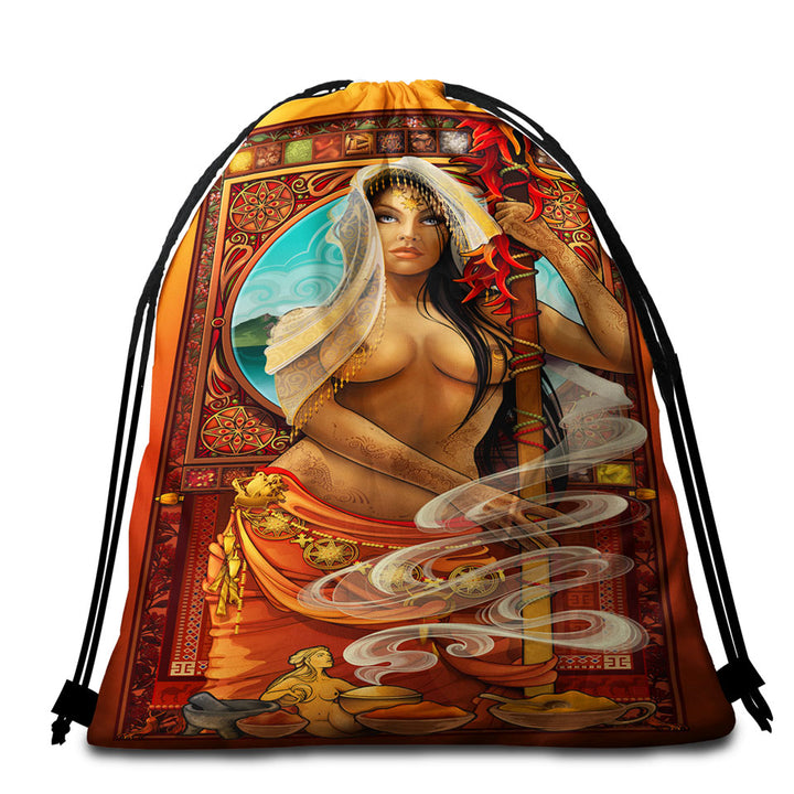 Sexy Oriental Girl Beach Towel Bags Goddess of Spices