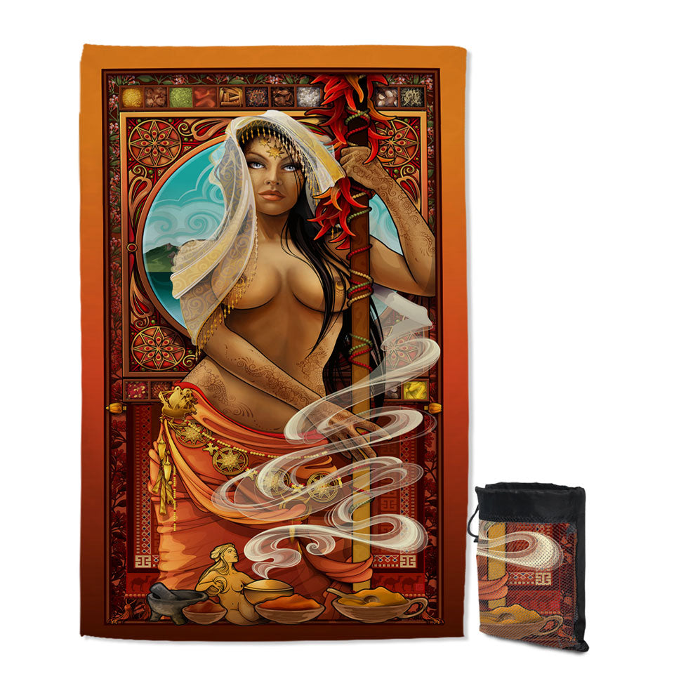 Sexy Oriental Girl Beach Towels for Guys Goddess of Spices