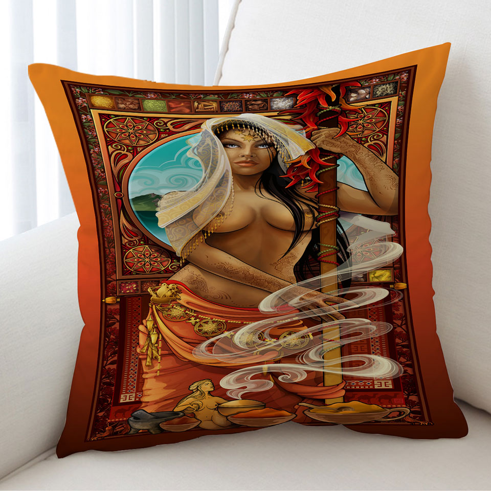 Sexy Oriental Girl Cushion Cover Goddess of Spices