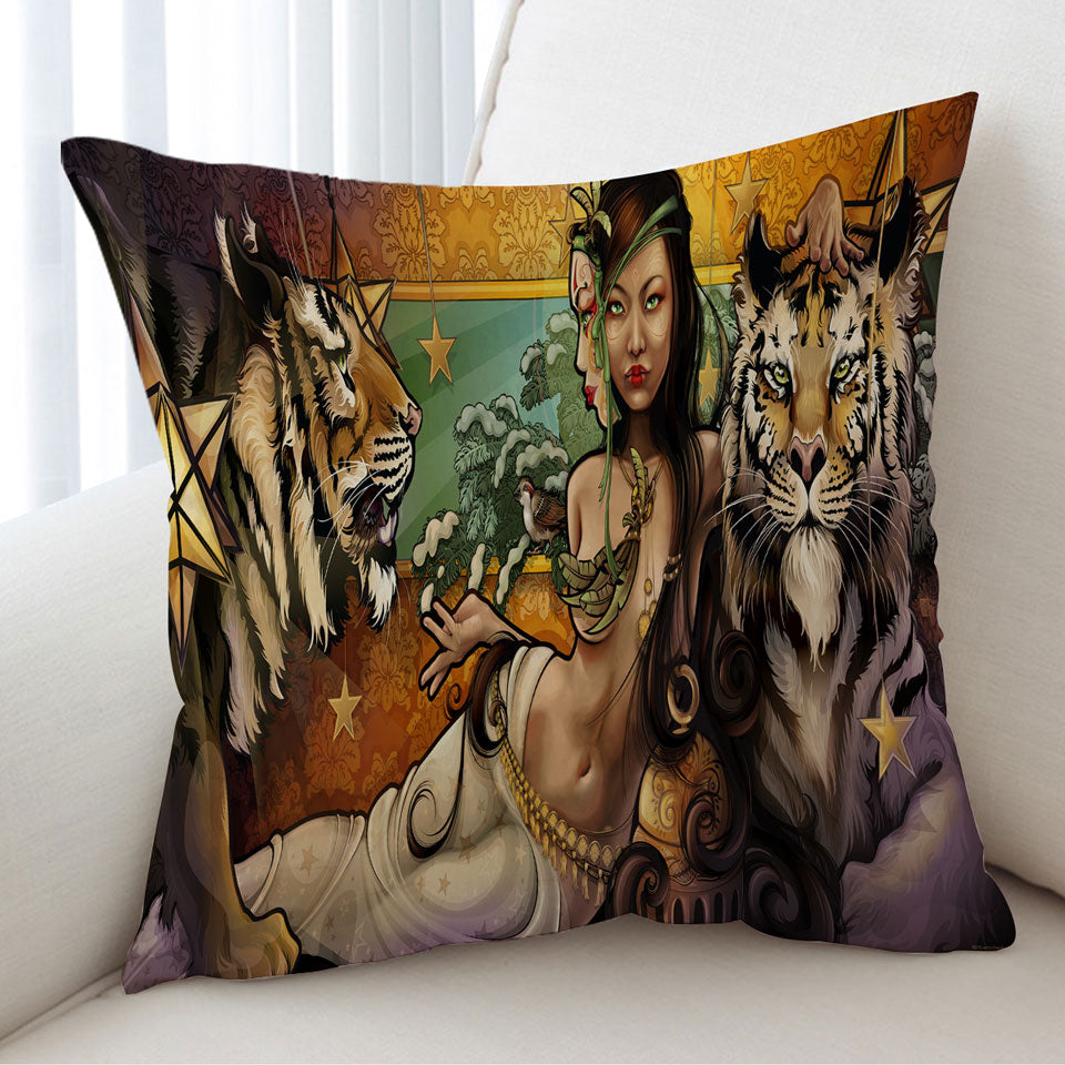 Sexy Princess Woman and her Tigers Cushion