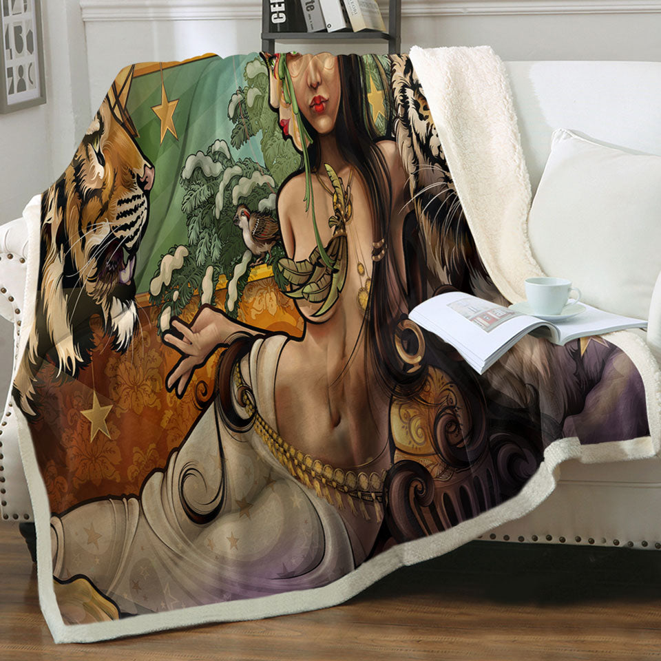 products/Sexy-Princess-Woman-and-her-Tigers-Sherpa-Blanket