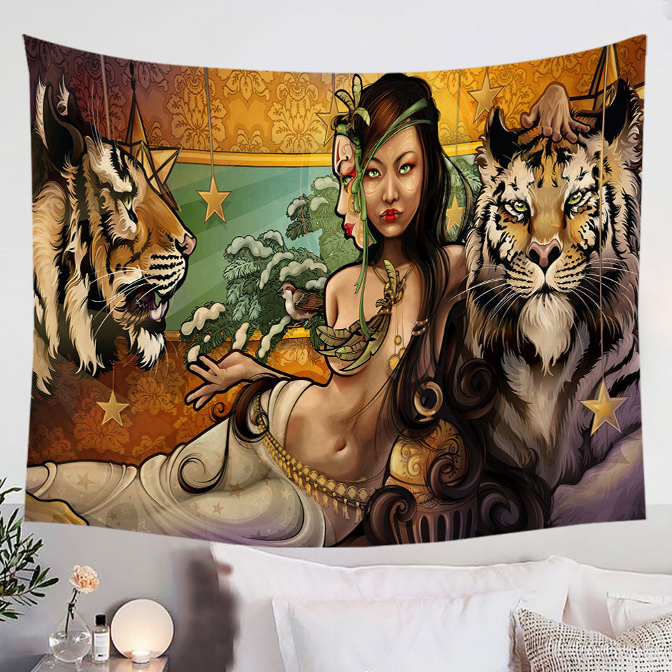 Sexy-Princess-Woman-and-her-Tigers-Tapestry