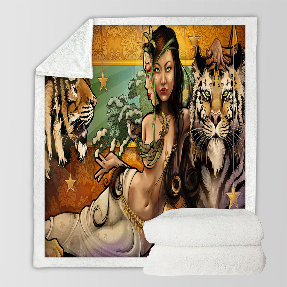 products/Sexy-Princess-Woman-and-her-Tigers-Throw-Blanket
