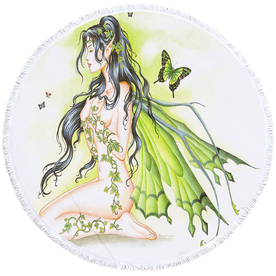 Sexy Round Beach Towel Fantasy Art the Green Ivy Fairy