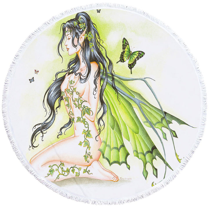 Sexy Round Beach Towel Fantasy Art the Green Ivy Fairy