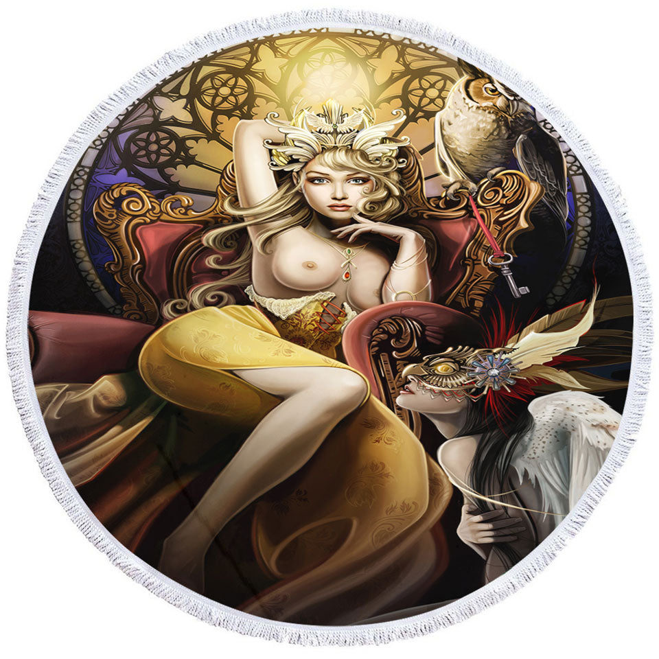 Sexy Round Beach Towels for Men Art Beautiful Girl the Fettered Queen
