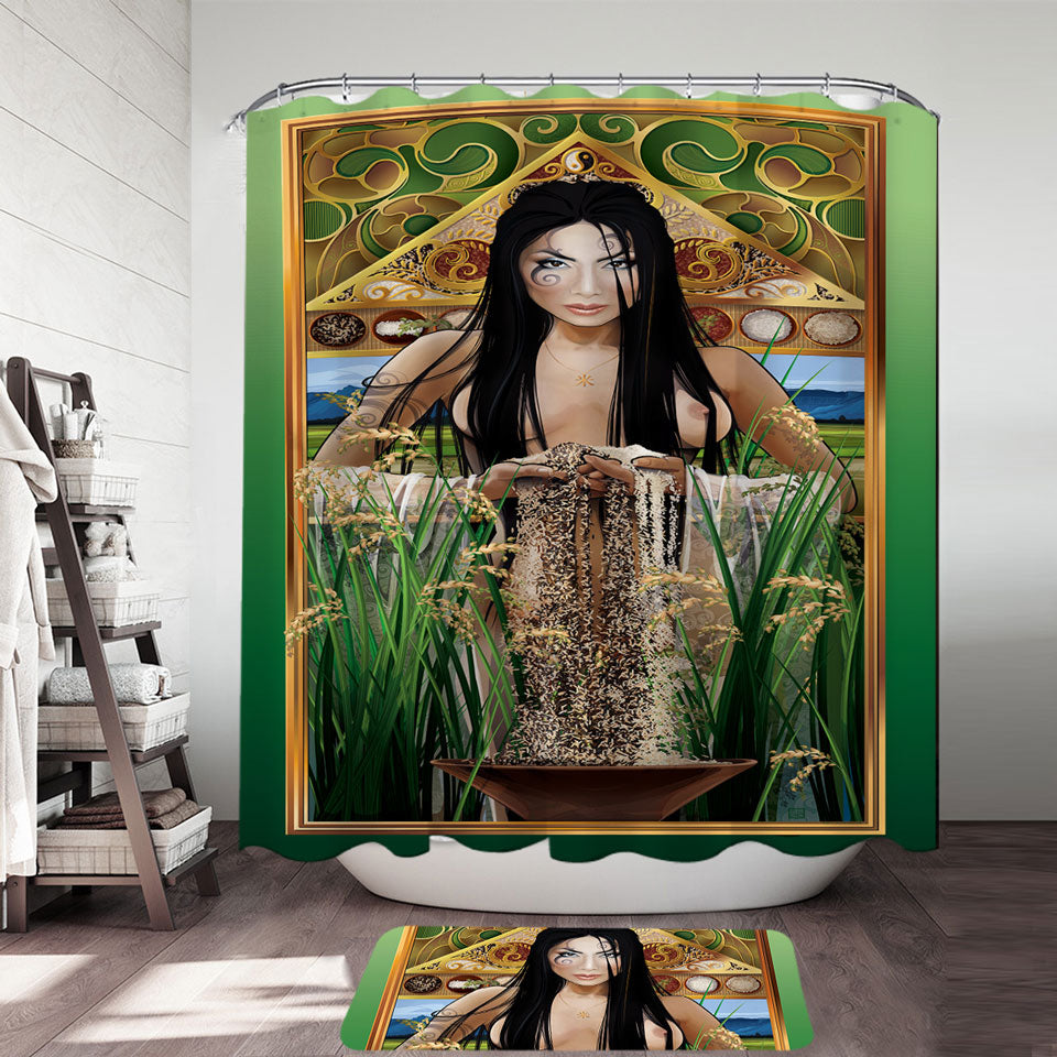 Sexy Shower Curtain Woman Art Goddess of Rice