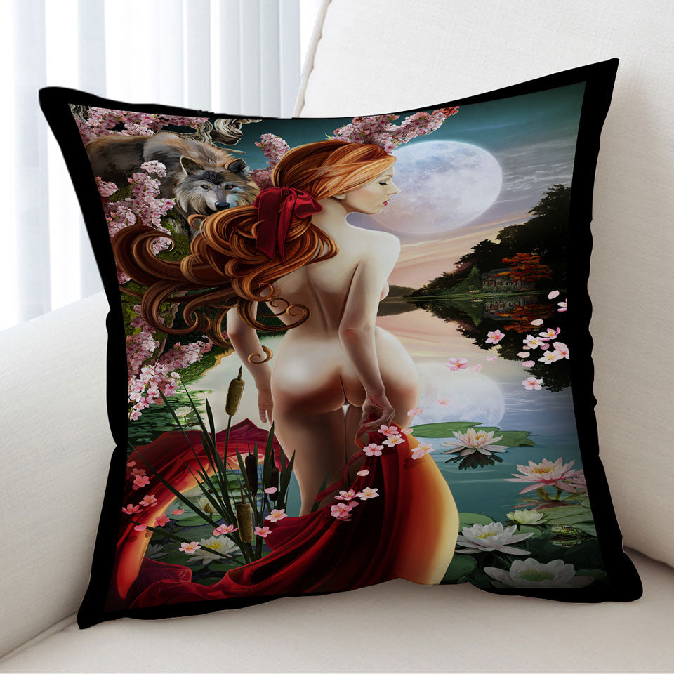 Sexy Sofa Pillows Art Water Lilies Lake and the Stunning Woman