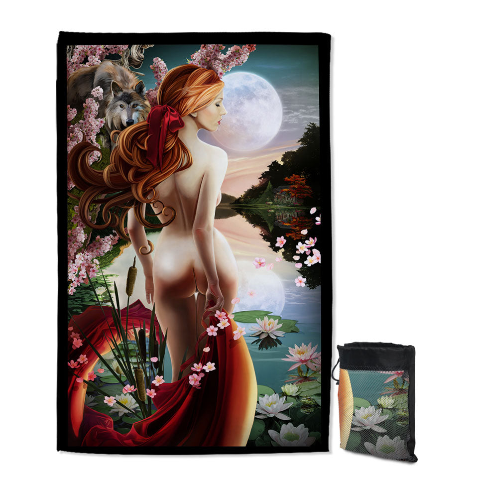 Sexy Swimming Towels for Men Art Water Lilies Lake and the Stunning Woman