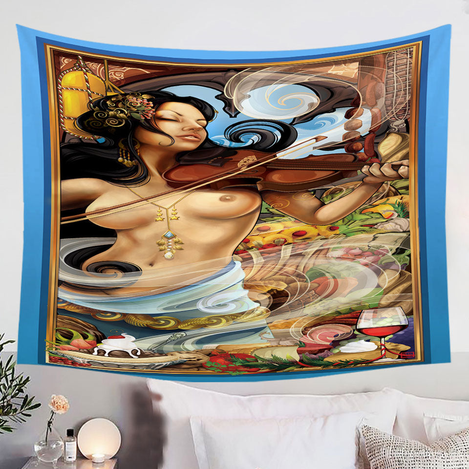 Sexy-Wall-Decor-Tapestry-Violinist-Woman-Goddess-of-Fine-Dining