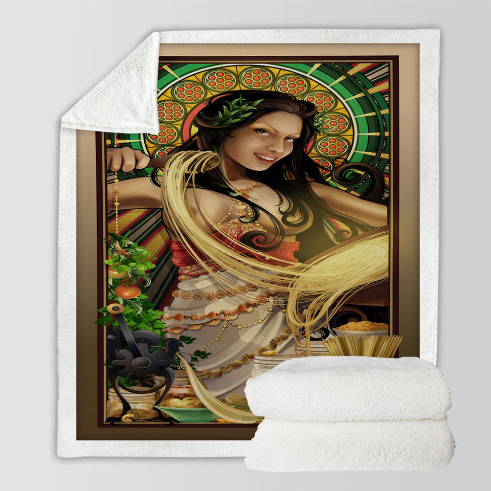 products/Sexy-Woman-Sherpa-Blanket-for-Men-Art-Goddess-of-Pasta