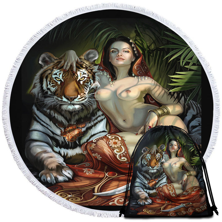 Sexy Woman on Beach Towels the Tiger Princess