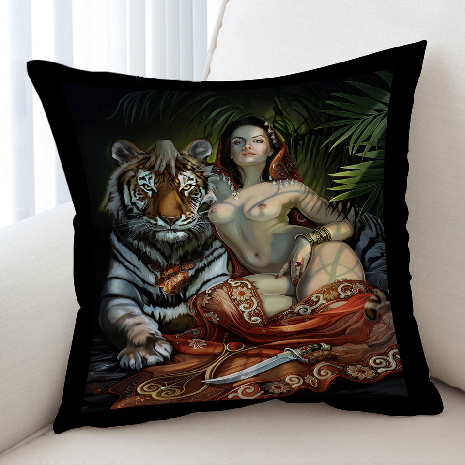 Sexy Woman on Cushion Covers the Tiger Princess