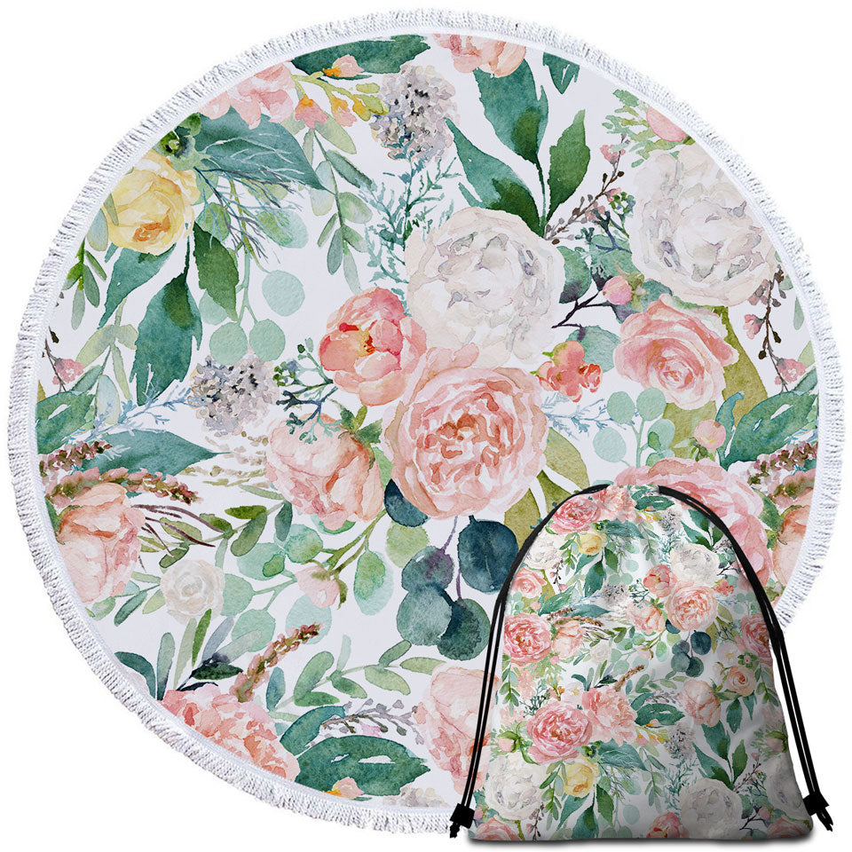 Shabby Chic Floral Round Beach Towel