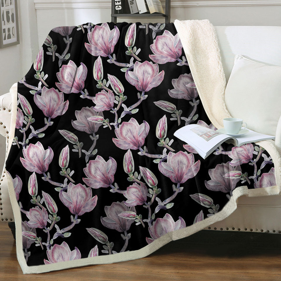 Shabby Pink Flowers Sherpa Blanket