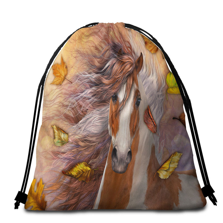 Shanti Autumn Leaves Horse Beach Bags and Towels
