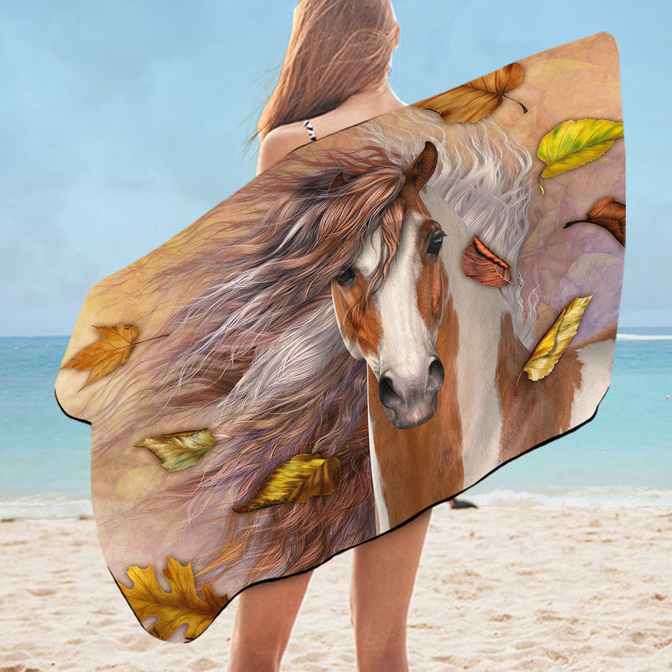 Shanti Autumn Leaves Horse Beach Towel