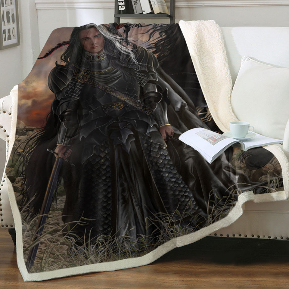 products/Sherpa-Blanket-with-Black-Knight-with-His-Horse-and-Dragon