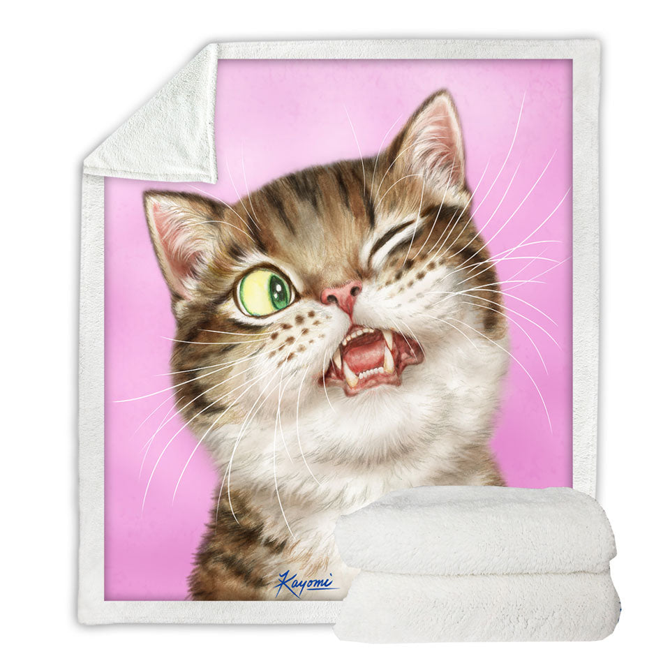 Sherpa Blanket with Cats Funny Faces Drawings Adorable Tabby Kitty