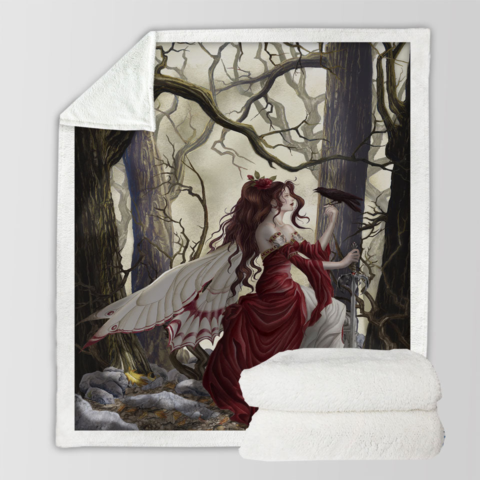 products/Sherpa-Blanket-with-Fantasy-Art-the-Red-Fairy-and-Her-Crow