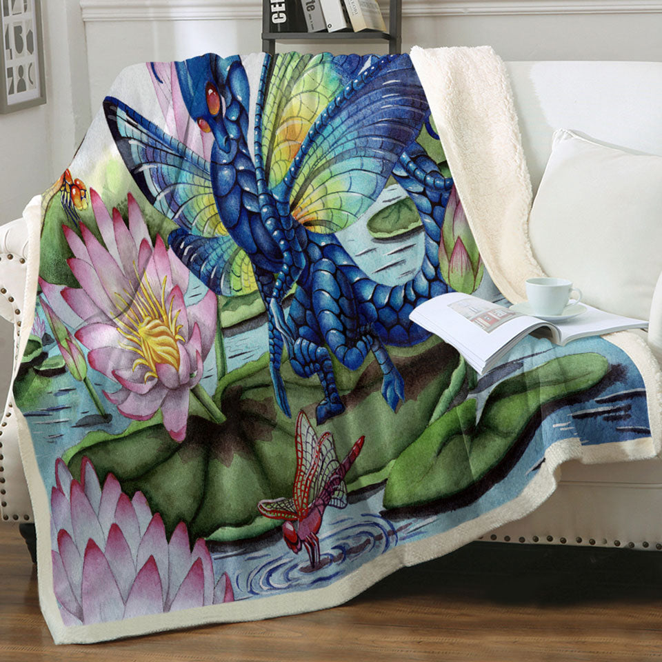 products/Sherpa-Blanket-with-Giant-Water-Lilies-Dragonflies-and-Dragon