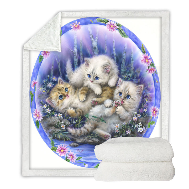 Sherpa Blankets for Kids Design Cute Three Kittens Outdoor Adventure