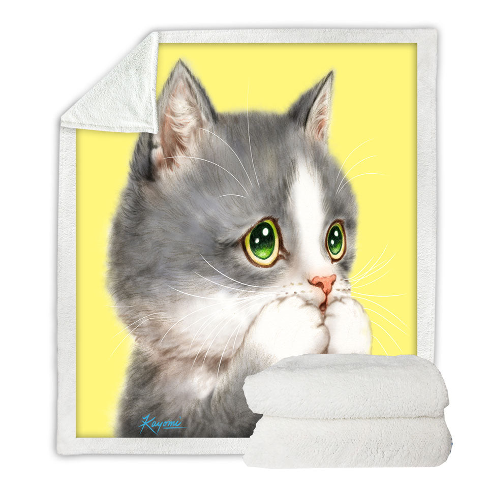 Sherpa Blankets with Cat Prints Adorable Grey Kitten over Yellow