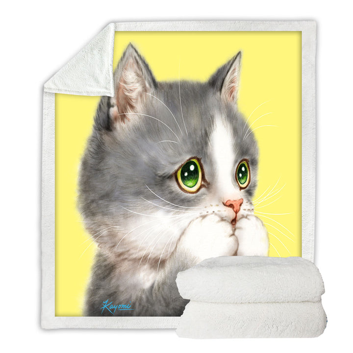 Sherpa Blankets with Cat Prints Adorable Grey Kitten over Yellow