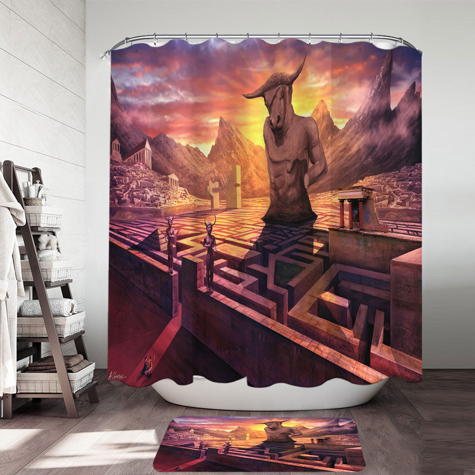 Shower Curtains Ancient Fantasy Temple and City
