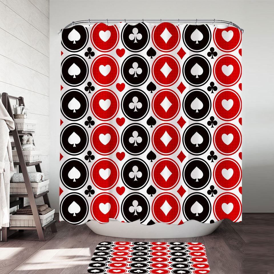 Shower Curtains for Guys Clubs Diamonds Hearts Spades Chips