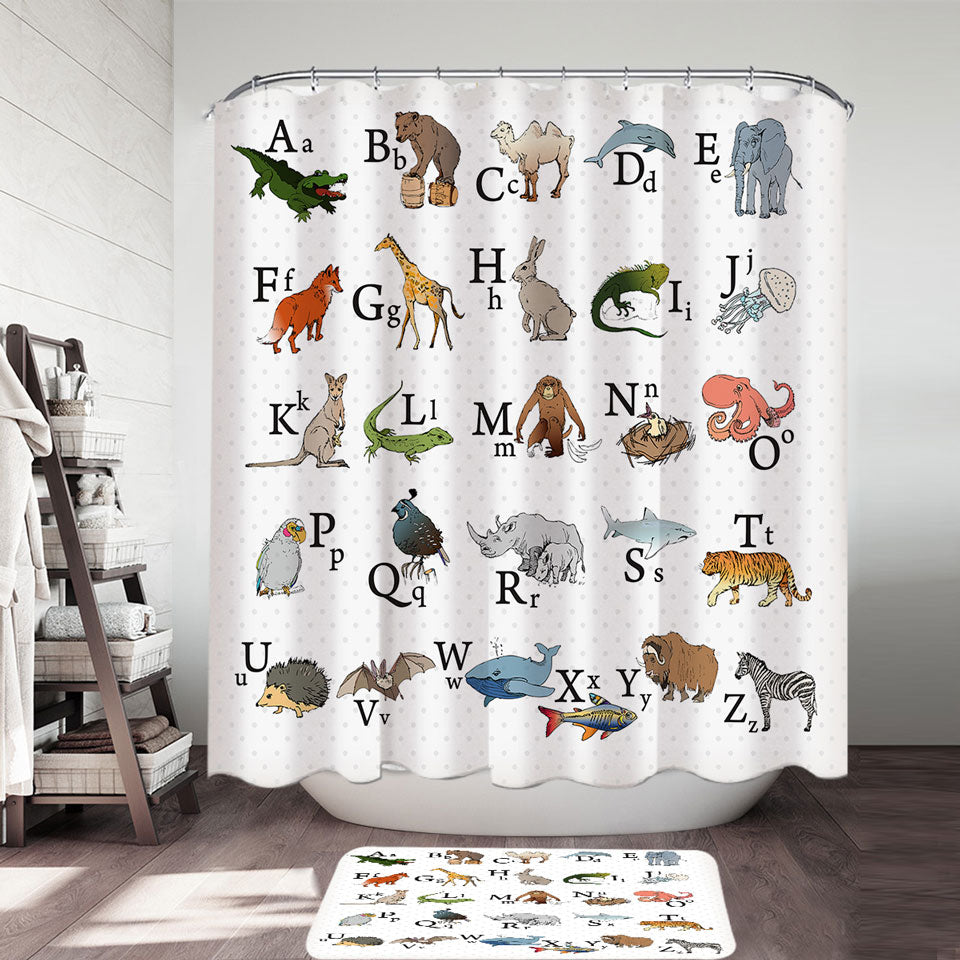 Shower Curtains for Kids Animal Alphabet Kids Design