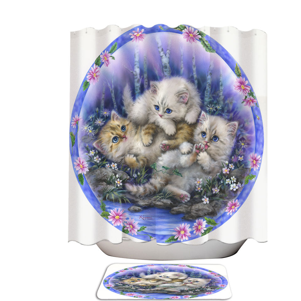 Shower Curtains for Kids Design Cute Three Kittens Outdoor Adventure