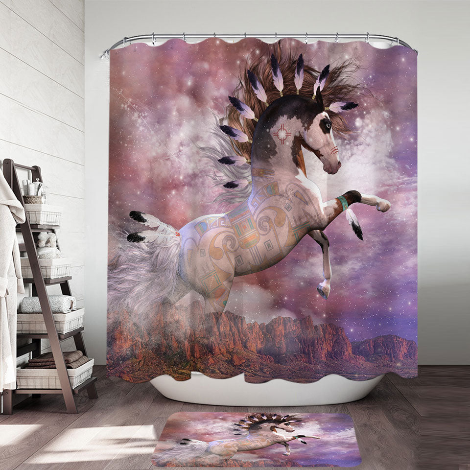 Shower Curtains of Thunder Mesa Native American Spirit Horse