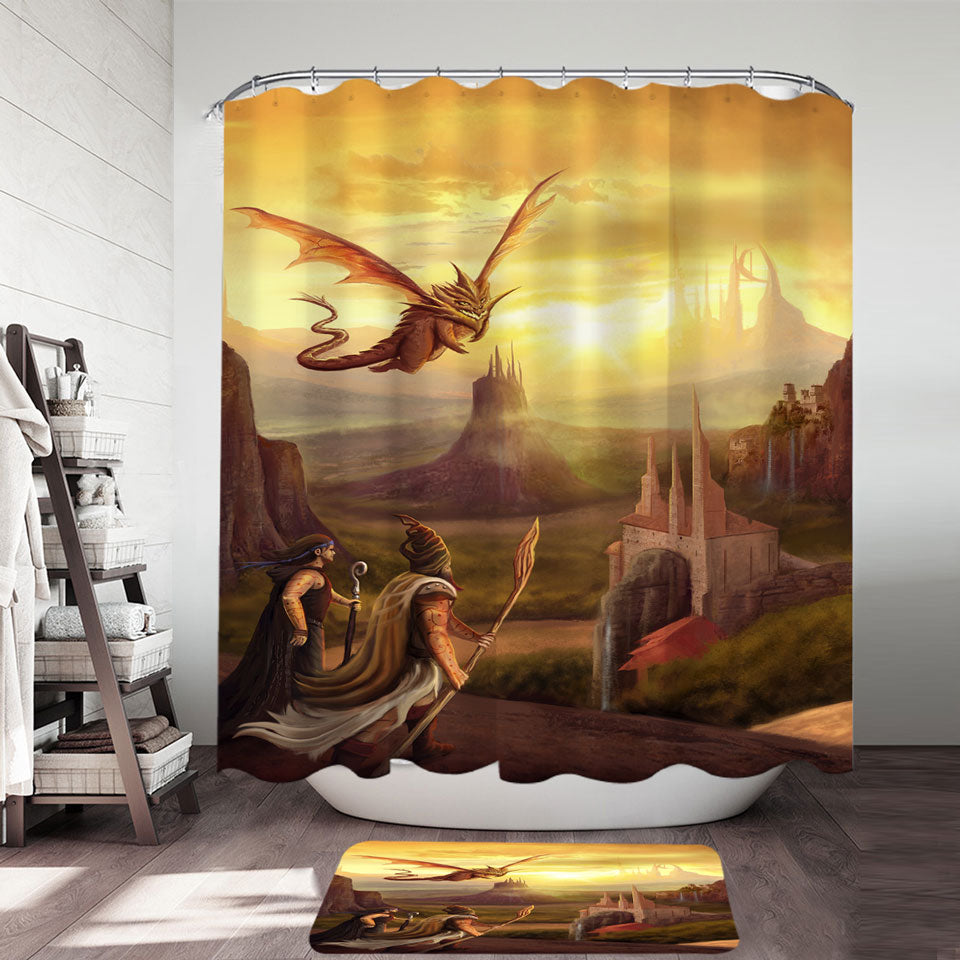Shower Curtains of Warriors and Dragon Fantasy Art