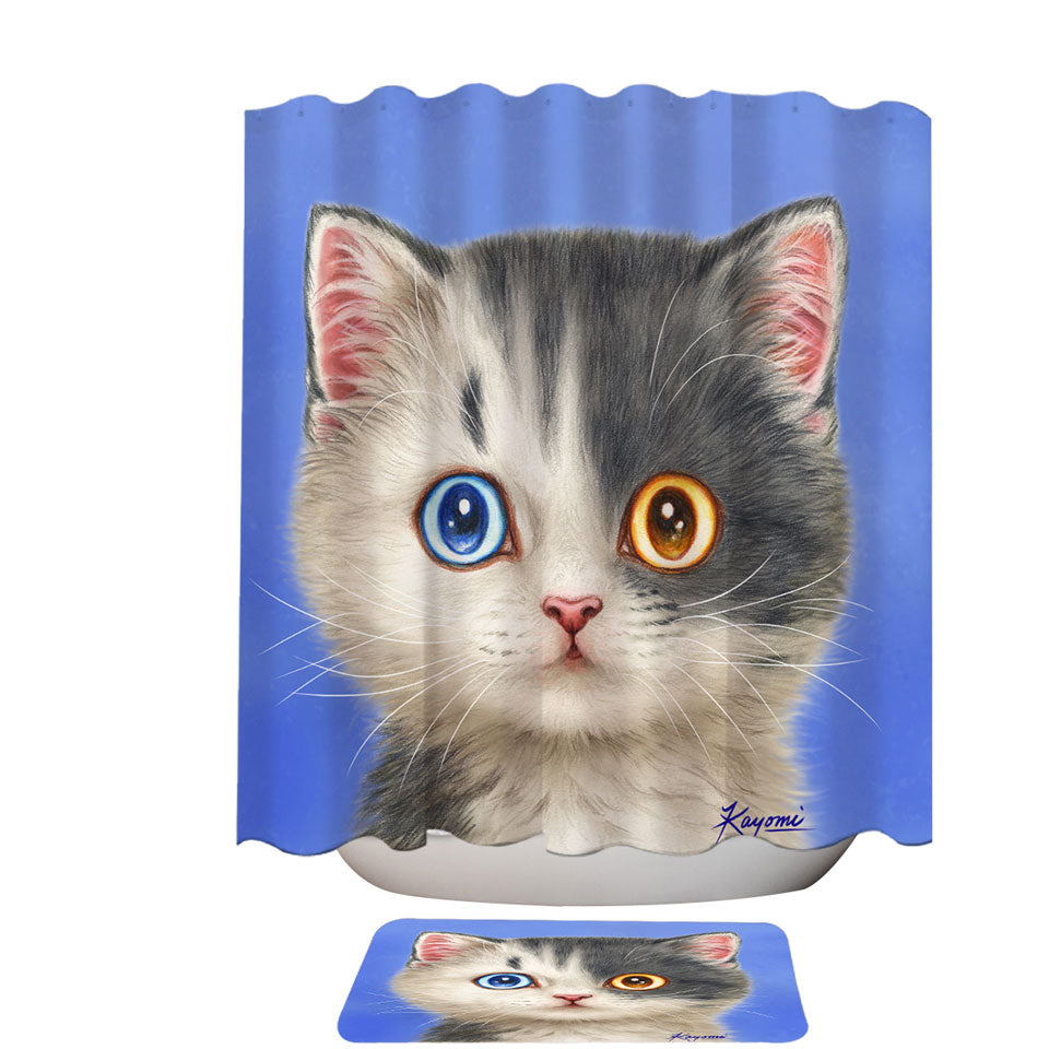 Shower Curtains with Black and White Beautiful Kitten Cat