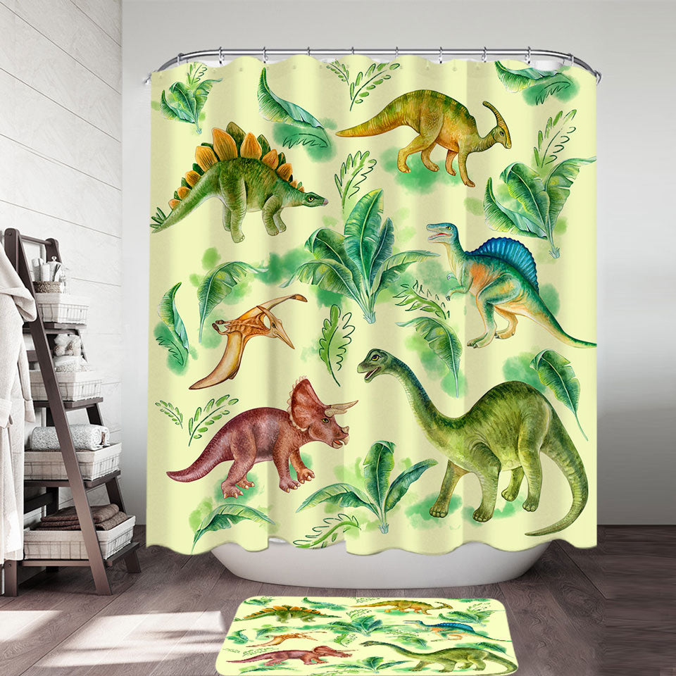 Shower Curtains with Dinosaur Drawings for Kids