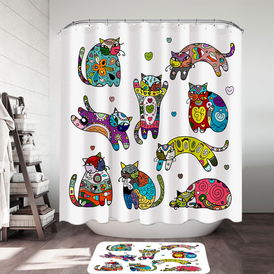 Shower Curtains with Multi Colored Oriental Patterns Cats