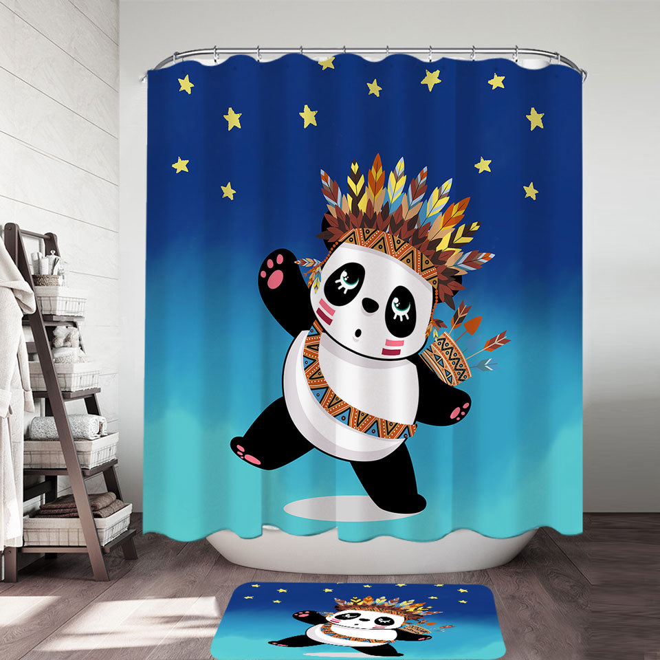 Shower Curtains with Native American Panda for Children