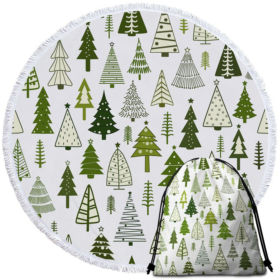 Simple Drawing Christmas Trees Circle Beach Towel