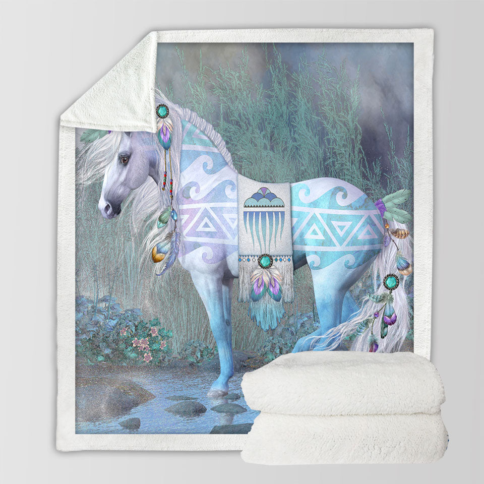 Singing Water Beautiful Native American Horse Decorative Blankets Couch Throws