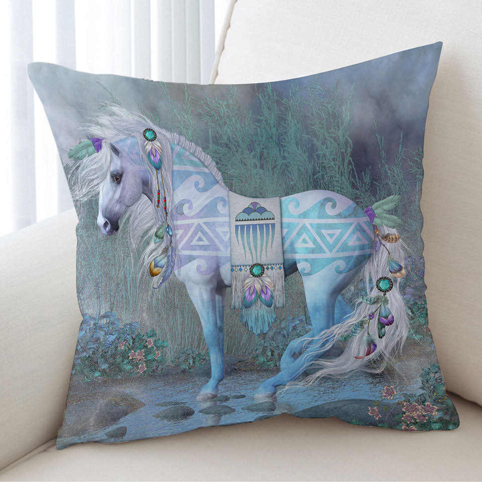 Singing Water Beautiful Native American Horse Decorative Pillows
