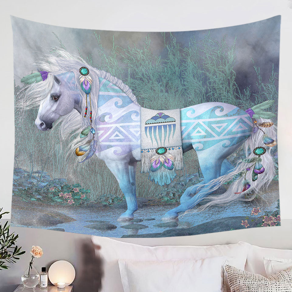 Singing-Water-Beautiful-Native-American-Horse-Hanging-Fabric-On-Wall