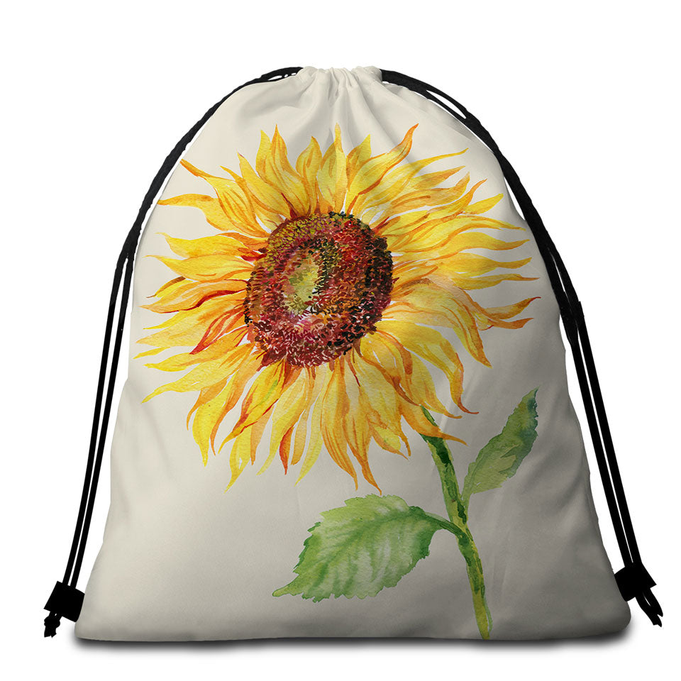 Single Painted Sunflower Beach Towel Bags