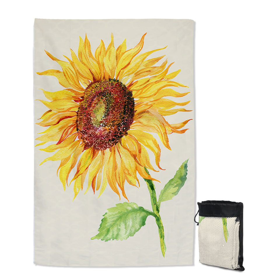 Single Painted Sunflower Beautiful Beach Towel
