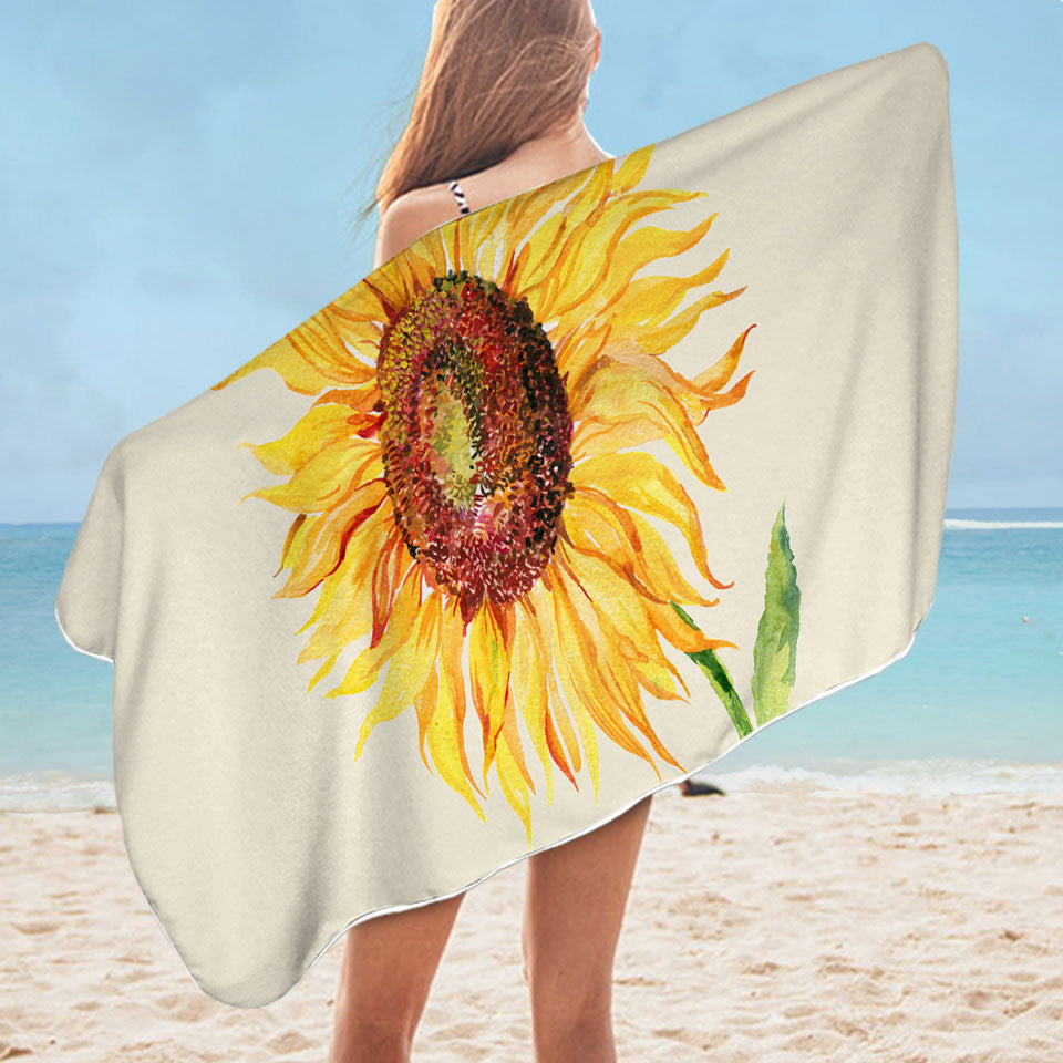 Single Painted Sunflower Womens Beach Towel